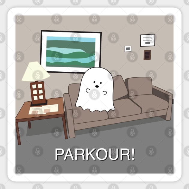 Gordie the Ghost (parkour!) | by queenie's cards Sticker by queenie's cards